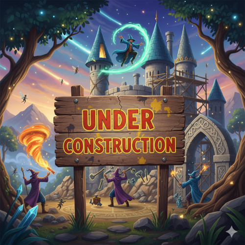Illustration of a fantasy castle with an 'UNDER CONSTRUCTION' sign, symbolizing both an upcoming homepage and a portfolio in progress.